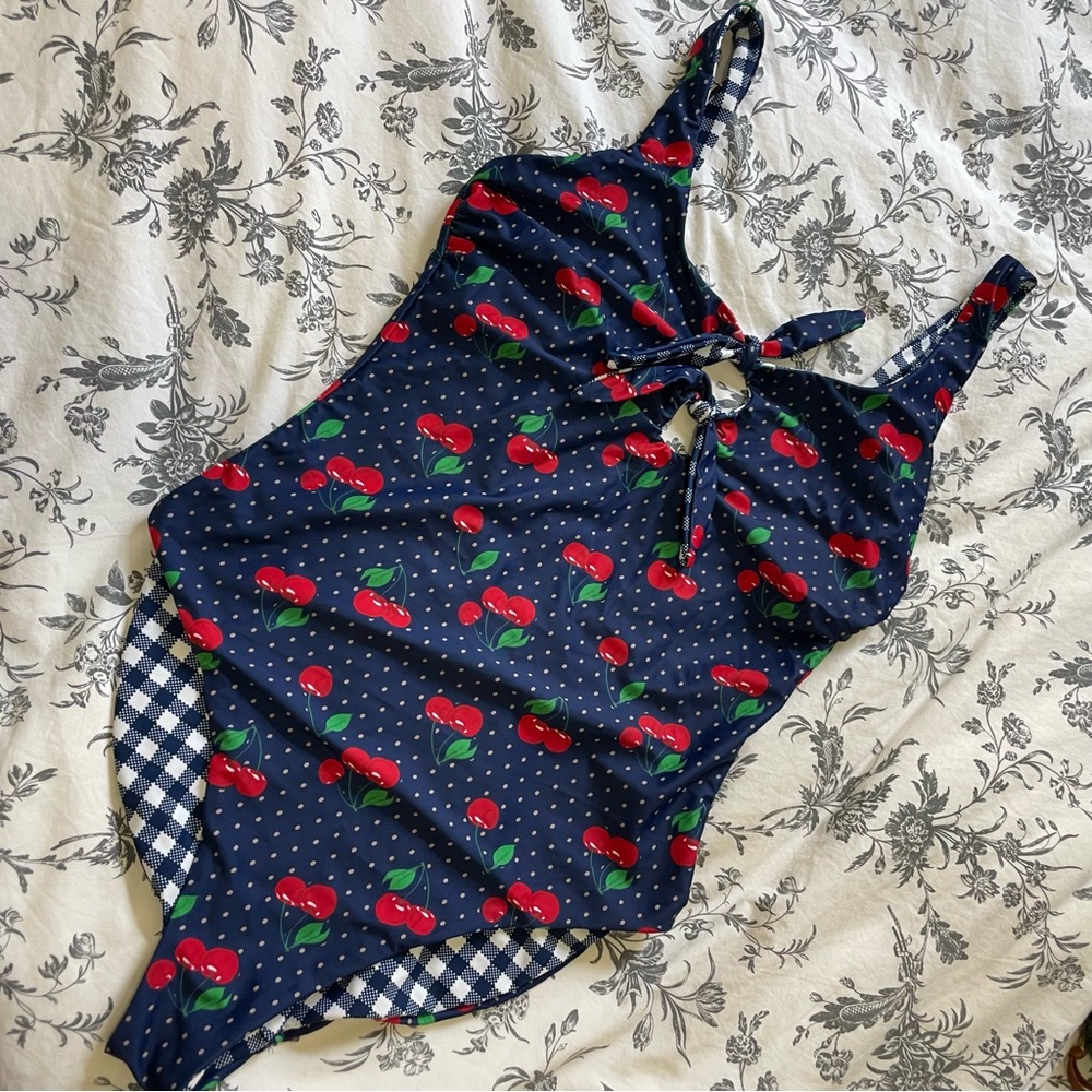 Juicy Couture One Piece Swimsuit Reversible Cherry size L